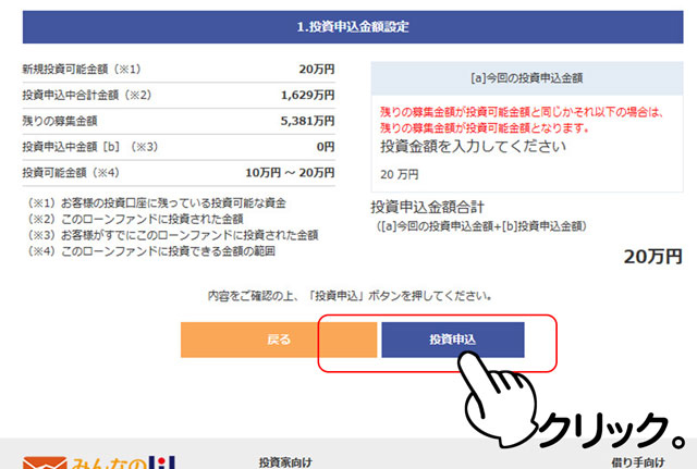 内容確認のうえ投資申込。